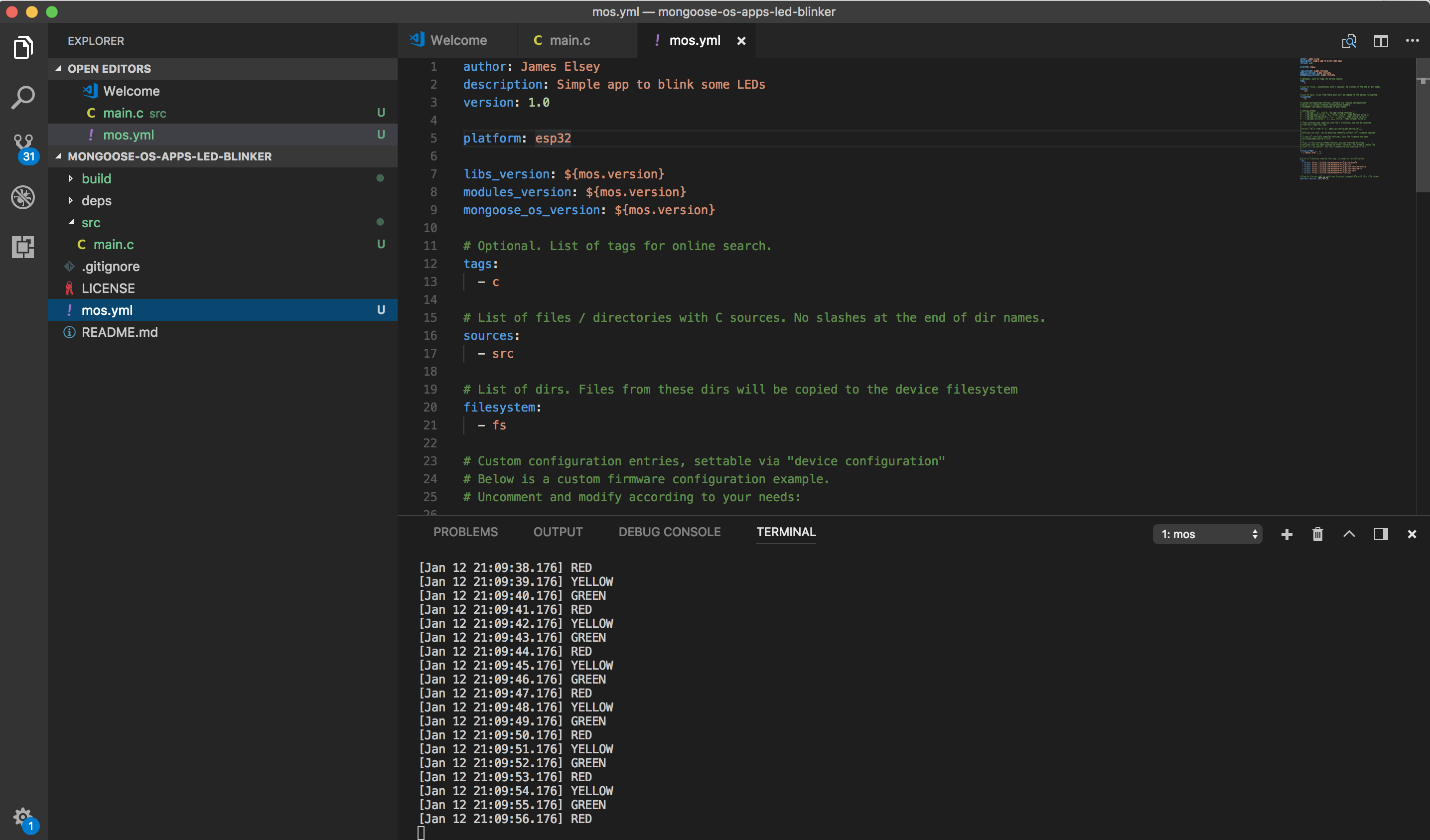 My IDE setup for Mongoose OS development