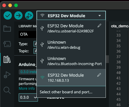 Arduino IDE deploy via Wifi connection